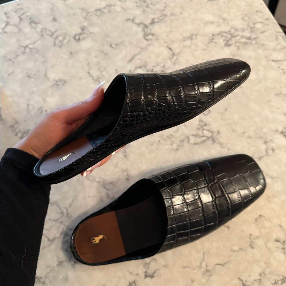 Ralph Lauren croc-embossed leather mules